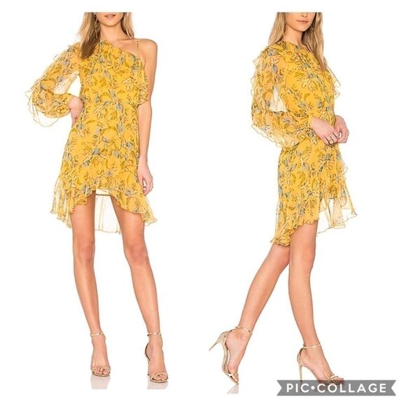 NICHOLAS Silk Ochre Ava Floral Frill Yellow Dress - Picture 1 of 12